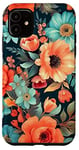 iPhone 11 Orange, Coral, Navy Blue, Mint Green Floral Vintage Look Case