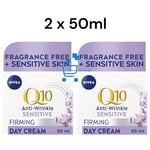 2 x 50ml Nivea Q10 Anti-Wrinkle Firming Day Cream for Sensitive Skin SPF15