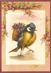Meander Enkelt kort med glitter - Fågel blomsterkorg (Fraktfritt)