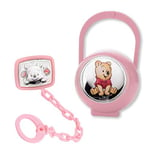 VALENTI & CO. Disney Baby Winnie l'ourson Clip tétine, chaîne porte-tétine avec boîte en argent pour bébé ou fille Rose