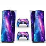 1 Tek PlayStation 5 Disc Edition Full Console Skin Wrap Decal Set for PS5, Vinyl, Sticker, Faceplate Protective Cover - Console and 2 Controllers Skin Set - Purple Galaxy