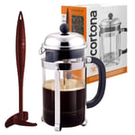 Cortona Classic Cafetiere/ French Press with Scoof Stir + Clean Accessory, 8 cup/ 1 litre (Burgundy),chrome & glass with burgundy scoof