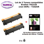 2 Toners génériques TN-2320 pour Brother DCP L2500 L2500D L2520DW L2540DN L2560DW L2700 imprimante+ 20f A6 brillantes -T3AZUR