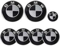 MYJZY Car Emblem 7 parts for BM-W 82mm emblem, bonnet and trunk and emblem 68mm hubcaps and 45mm steering wheel emblem
