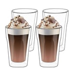ComSaf 400ML Double Walled Glass Coffee Cups Set of 4, Heat Resistant Borosilicate Glasses Mugs, Large Square Insulated Thermo Tumbler for Tea Cappuccino Latte Hot/Cold Drinks
