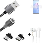 Data charging cable for + headphones Oppo Reno8 Z 5G + USB type C a. Micro-USB a