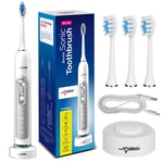 Electric Toothbrush Sonic with Replacement Heads Travel Case 5 Modes White HQ UK