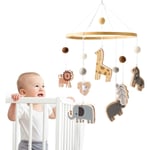 Lova Babe Baby Mobile Animal Play med Filtbollar Giraff Lejon Elefant Zebra Mobil Baby Trä Virkad Mobil Nyfödd Pojke Flicka Flodhäst Blad-WELLNGS