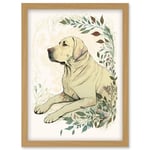 Labrador Retriever Dog Lying in Field Modern Linocut Illustration Artwork Framed Wall Art Print A4