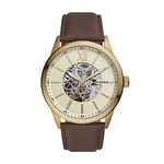 Fossil Outlet Men 48mm Flynn Automatic Brown Leather Watch