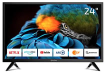 DYON Smart 24 XT Téléviseur 60 cm (24 Pouces) (HD Smart TV, HD Triple Tuner (DVB-C/-S2/-T2), Prime Video, Netflix, Youtube & HbbTV, WLAN, Mode hôtel), Noir
