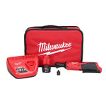 Milwaukee M12IR-201B (3/8") M12 Compact Impact Ratchet (1 x 2ah Li-ion Batteries, Charger, Soft Bag), Red