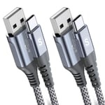 2-Pack 2M USB C Cable 3.1A Fast Charger Braided Compatible 2m+2m, Grey 