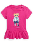 Ralph Lauren Baby Girls Bear Peplum Hem T-shirt - Bright Pink, Bright Pink, Size 3 Months