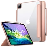 Dadanism Case Fit iPad Pro 11 2nd Gen 2020, Shockproof Slim Smart Shell Cover with Apple Pencil Holder [Support Wireless Charging] Translucent Back Corner/Bumper Protector, Auto Wake/Sleep - Rose Gold