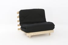 Comfy Living 2ft6 LUXURY Small Single Wooden Futon Set with PREMIUM LUXURY Black Mattress