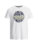 Jack & Jones Mens casual cotton t-shirt crew neck, short sleeves - White - Size X-Small