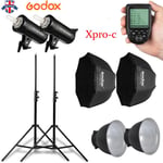 UK 2*Godox SK400II 400W 2.4G Flash+Xpro-C for Canon+95cm Grid softbox+stand Kit
