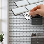 WALPLUS 28.5x14cm@60 pcs Off White Subway Brick Tile Sticker Backsplash Tile Paint Stick on Tiles Peel and Stick Self Adhesive Wall Tiles Stickers for Kitchen Bathroom Tile Transfer