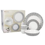 Maxwell & Williams Harlequin 16 Piece Dinner Set, Porcelain, White/Black, Service for 4