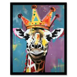 Giraffe Wearing a Crown King Queen Modern Pop Art Art Print Framed Poster Wall Decor 12x16 inch
