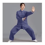 Tai Chi Clothing Men And Women Linen Exercise Clothes Middle-Aged Tai Chi Clothing Cotton And Linen Thickening Morning Exercise Clothing,Blue,M