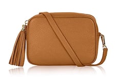 Montte Di Jinne - 100% Made in Italy - Soft Leather Leather Women's Cross Body Bag with Tassel key Ring (Light Tan)