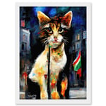 Cute Italian Street Cat Striking Pose Abstract Artwork Framed Wall Art Print A4