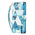 Samsung Galaxy A12 / M12 Case Marble, Phone Case Samsung A12 / M12 for Girls Women with Card Holder Magnetic Kickstand Protection Shockproof PU Leather Flip Folio Wallet Cover, Blue Gilding