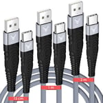 USB C Charger Cable 3.1A 3Pack 2m/1m/15cm Type C Cable Fast Charging, Braided USB A to USB-C Phone Charger Cable USBC for iPhone 15 Pro Huawei P9 Pixel 7/6 iPad PS5 Samsung Galaxy S22/S21/S20/S9
