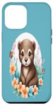 Coque pour iPhone 14 Pro Max Adorable bébé loutre entouré de fleurs et de papillons