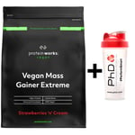 Mass Gainer Protein Vegan Strawberries Cream 2KG + PhD Shaker DATED AUG/2023