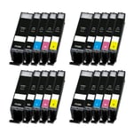 Canon Pixma PGI-550 / CLI-551 XL 4 X Set (20-pack) BK/Bk/C/M/Y kompatibla ersättningspatroner (ej Canon original). Fri frakt.