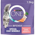 PURINA ONE Bifensis Chat Sensible Croquettes au Saumon pour Chats Adultes Sac de 1,5kg | Lot de 6