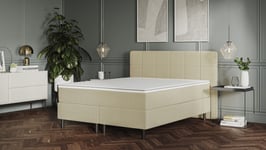 Emma Premium Kontinentalsäng 160x200 cm - Beige - Tuftad sänggavel - Svarta sängben i metall