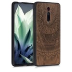 kwmobile Wood Case Compatible with Xiaomi Mi 9T (Pro) / Redmi K20 (Pro) - Phone Case with TPU Bumper - Indian Sun Dark Brown