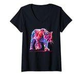 Womens fierce rainbow cougar mountain lion prowling puma animal art V-Neck T-Shirt