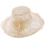 Jamicy ™ Women Lady Sun Hat Floral Organza Wave Side Wide Brim Flat Top Hat Elegant Ascot Race Derby Hat Church Hat Summer Beach Cap for Party or Outgoing Travel Foldable and Breathable (Beige)