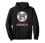 Little Miss US America 4th of July Messy Bun Toddler Girls Pullover Hoodie