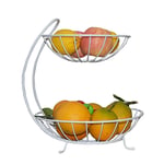 Arched Server Stacked 2-Tier Fruit Bowls, Kitchen Counter Metal Wire Fruits & Veges Storage Basket Stand, Modern Decorative Organizer(One Size),White