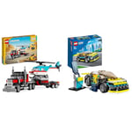 LEGO Creator 3in1 Flatbed Truck with Helicopter Toy to Propeller Plane and Fuel Lorry & City Electric Sports Car Toy for 5 Plus Years Old Boys and Girls, Race Car for Kids Set