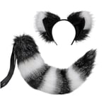 Räv svans och öron, katt varg tvättbjörn öron svans set, djur päls svans, öron pannband, halloween jul [kk] black White