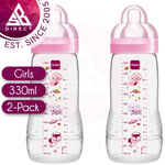 MAM Baby Feeding Bottle 330ml│Fast Flow Soft Teat │Anti-Colic│2pk│+4m│Pink