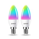 LVWIT E14 Smart Candle Bulb Screw, 5W E14 WiFi RGB Smart Bulb,470Lm,Replace 40 Watt,Compatible with Alexa,Echo and Google Assistant,Remote Control by APP,220-240V, No Hub Required (2 PCS)