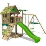 Fatmoose - Aire de jeux Portique bois JungleJumbo avec balançoire et toboggan Maison enfant exterieur avec bac à sable - pommevert - pommevert
