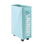 ZJZ 45L Slim Laundry Basket on Wheels Rolling Tall Laundry Hamper With Handle Thin Collapsible Dirty Clothes Hamper Folded Conner Laundry Bin (Color : Blue)