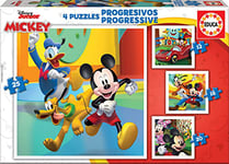 Educa - Progressive Mickey & Friends, 4 Puzzles en Carton progressif avec 12-16-20-25 pièces chacune, Mesure approximative de Chaque Puzzle: 16 x 16 cm, À partir de 3 Ans (19294)