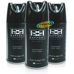 3x Rapport Black Long Lasting Masculine Deodorant Body Spray For Men 150ml