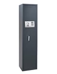 Armoire à 5 Fusils Cardiff Noire à Fixer - Porte et Structure Acier 4 et 2,5 MM Ép - Fermeture 4 Pênes par Code 3 à 8 Chiffres, Ratelier, Tapis de Base, Coffret Munition - THIRARD