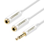 Ugreen minijack för hörlurar 3,5 mm till 2x minijack 3,5 mm splitteradapterkabel, 20 cm - Vit